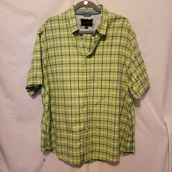 Geoffrey Beene Mens Sz 2XL Green White Plaid Short Sleeve Button Down Shirt - Picture 5 of 9